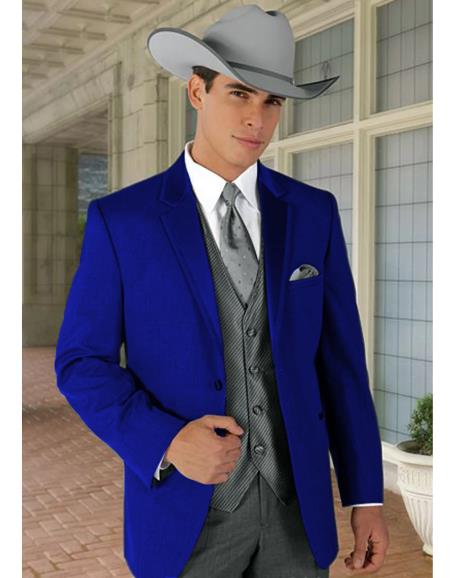Mens Western Style Suits - Royal Blue Cowboy Suit - Country Wedding Suit