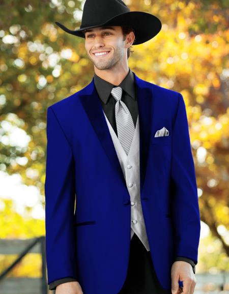Mens Western Style Suits - Royal Blue Cowboy Suit - Country Wedding Suits - 38 Short Jacket+32 Waist Adjustable 28to34)(Height: 5 4 to5 7 )(Neck  15-16.5)S-M)