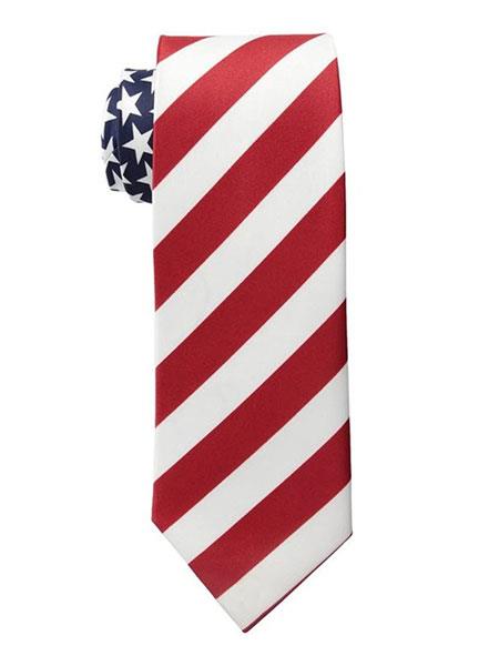 Mens New Years Outfit-Men's Trendy American Flag Pattern White/Red Polyester Neck Ties-Men's Neck Ties - Mens Dress Tie - Trendy Mens Ties - One size