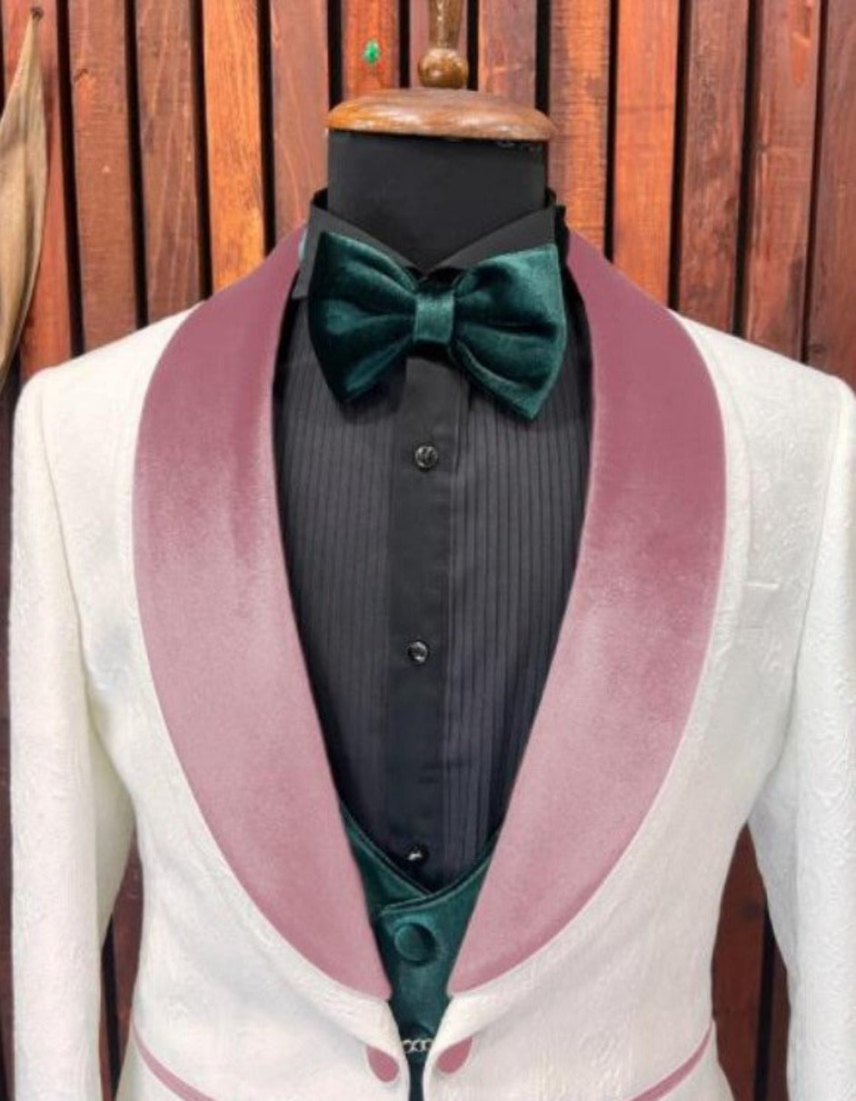 White and Rose Gold Tuxedo Suit - Wedding Groom Vested Suit - 34 Short or Extra Small