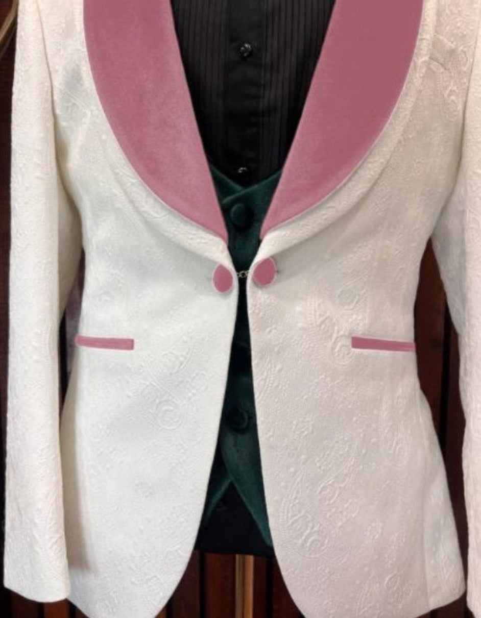 White and Rose Gold Tuxedo Suit - Wedding Groom Vested Suit - 34 Short or Extra Small