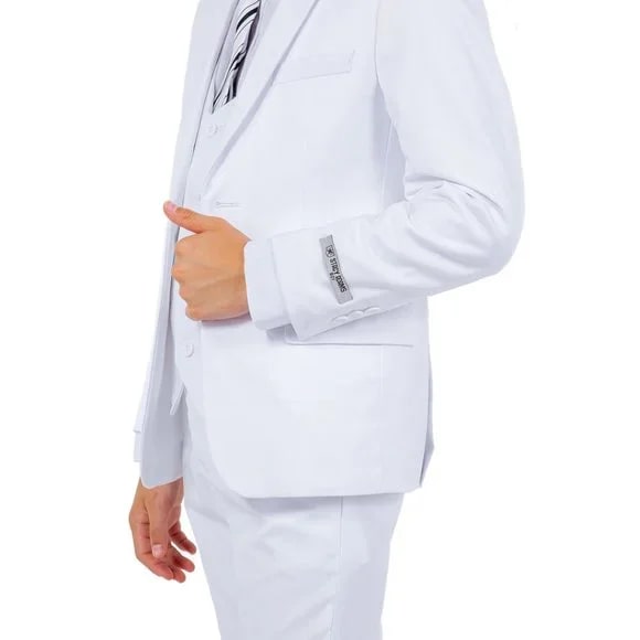 Exclusive Stacy Adams 5pc Boys Suit Slim-Fit, White - Boy Size : 4 (Weight 38 to 49)