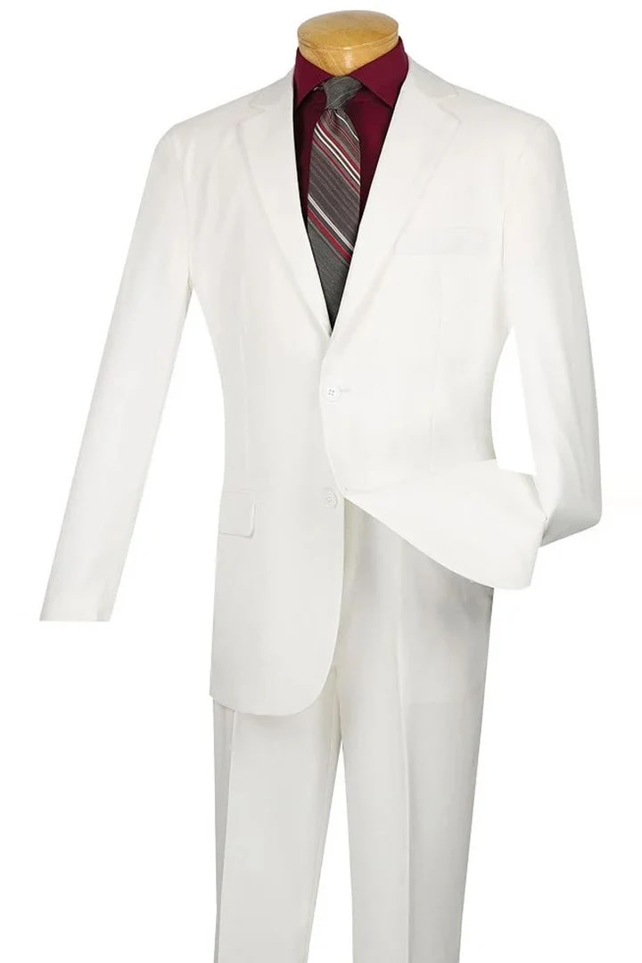 Cheap Priced Suit - Mens Two Button Modern Fit Wool Feel - Designer Brand White Suit - 38 Short Jacket+32 Waist Adjustable 28to34)(Height: 5 4 to5 7 )(Neck  15-16.5)S-M)