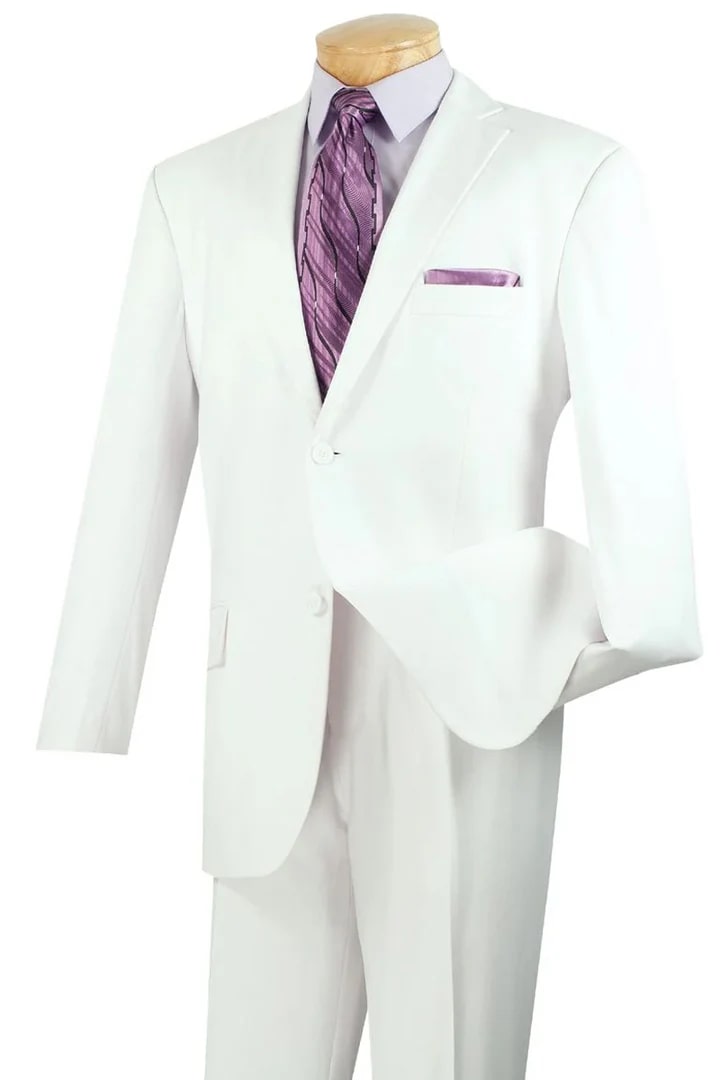 Cheap Priced Suit-Mens Modern Fit Two Button Poplin White Suit