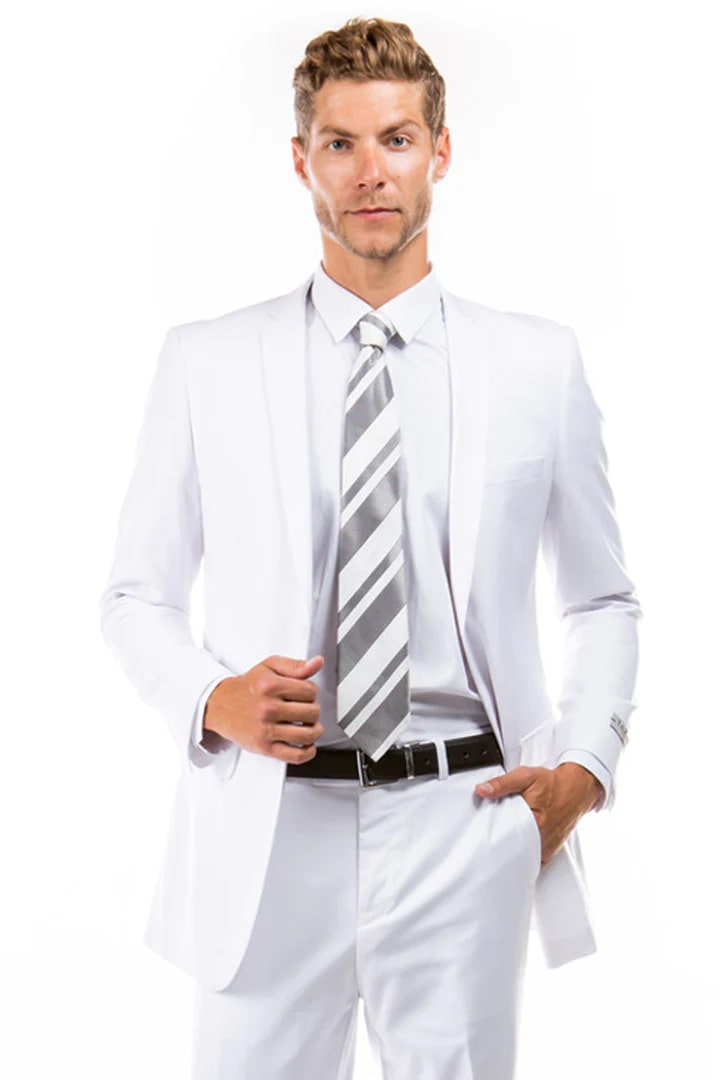 Cheap Priced Suit - Men's Basic 2 Button Slim Fit Wedding White Suit - 38 Short Jacket+32 Waist Adjustable 28to34)(Height: 5 4 to5 7 )(Neck  15-16.5)S-M)