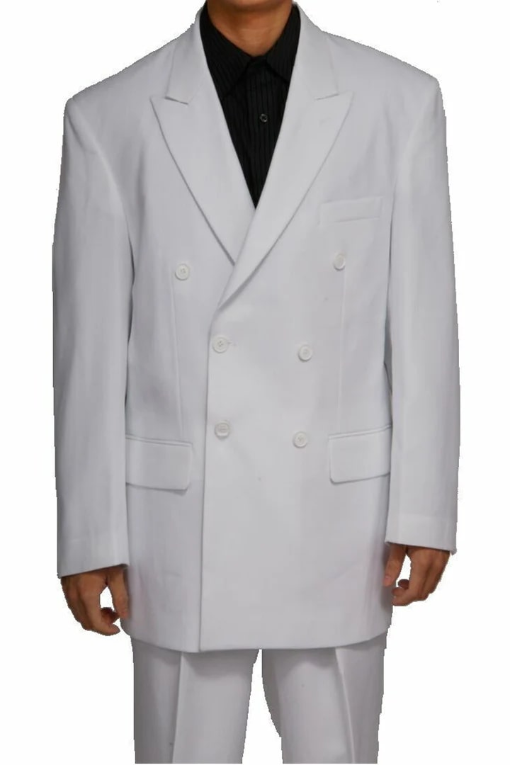 Cheap Priced Suit - Mens Classic Fit Double Breasted Poplin White Suit - 38 Short Jacket+32 Waist Adjustable 28to34)(Height: 5 4 to5 7 )(Neck 15-16.5)S-M)