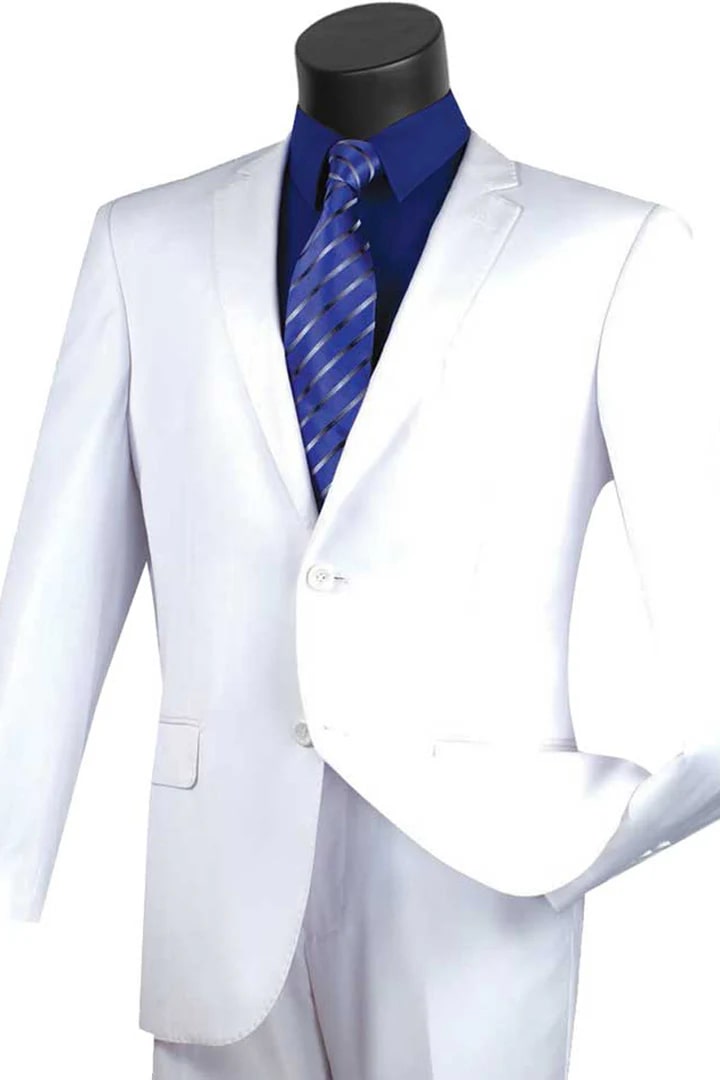 Cheap Priced Suit- Mens Basic 2 Button Modern Fit White Suit - 38 Short Jacket+32 Waist Adjustable 28to34)(Height: 5 4 to5 7 )(Neck 15-16.5)S-M)