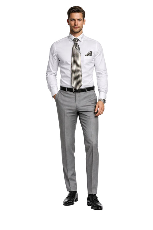 French Cuff + Tie + Handkerchief Men's Dress Shirt With Tie