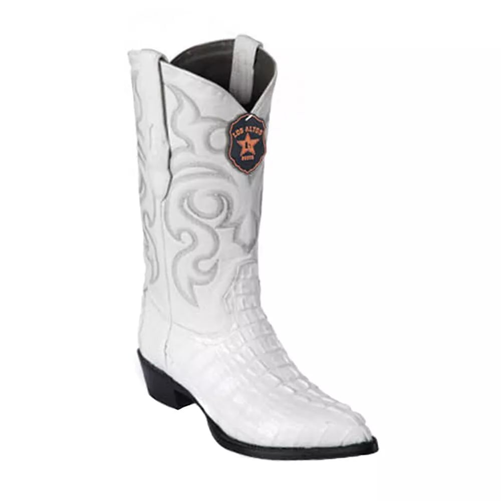 J Toe Cowboy Boots - J Toe Western Boots - Los Altos White J-Toe Genuine Caiman Tail - 8