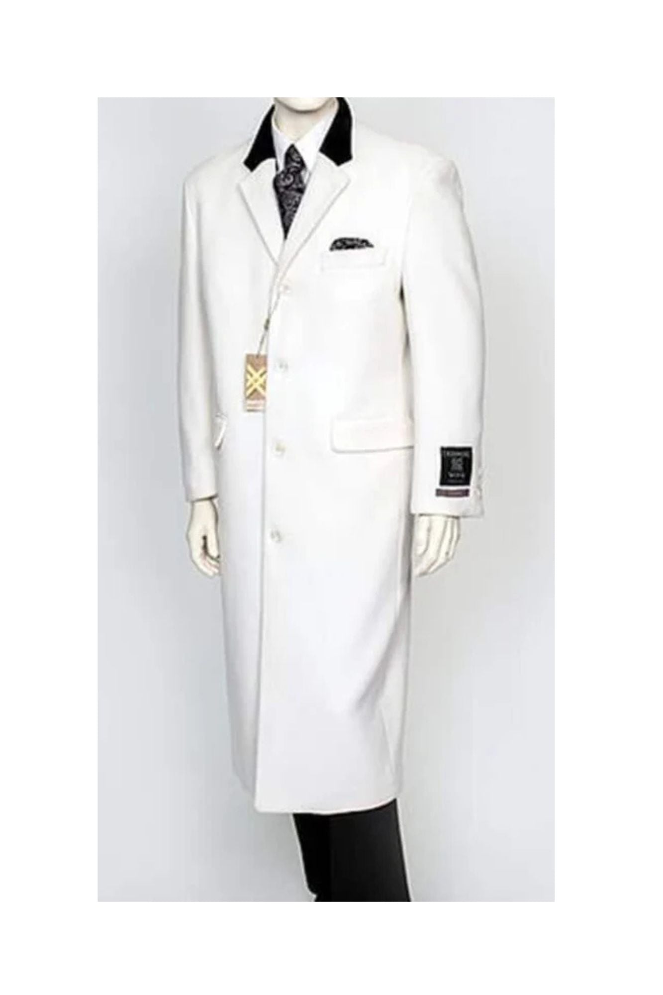 Cashmere Full Length & White Chesterfield Wool - Coat Size 38