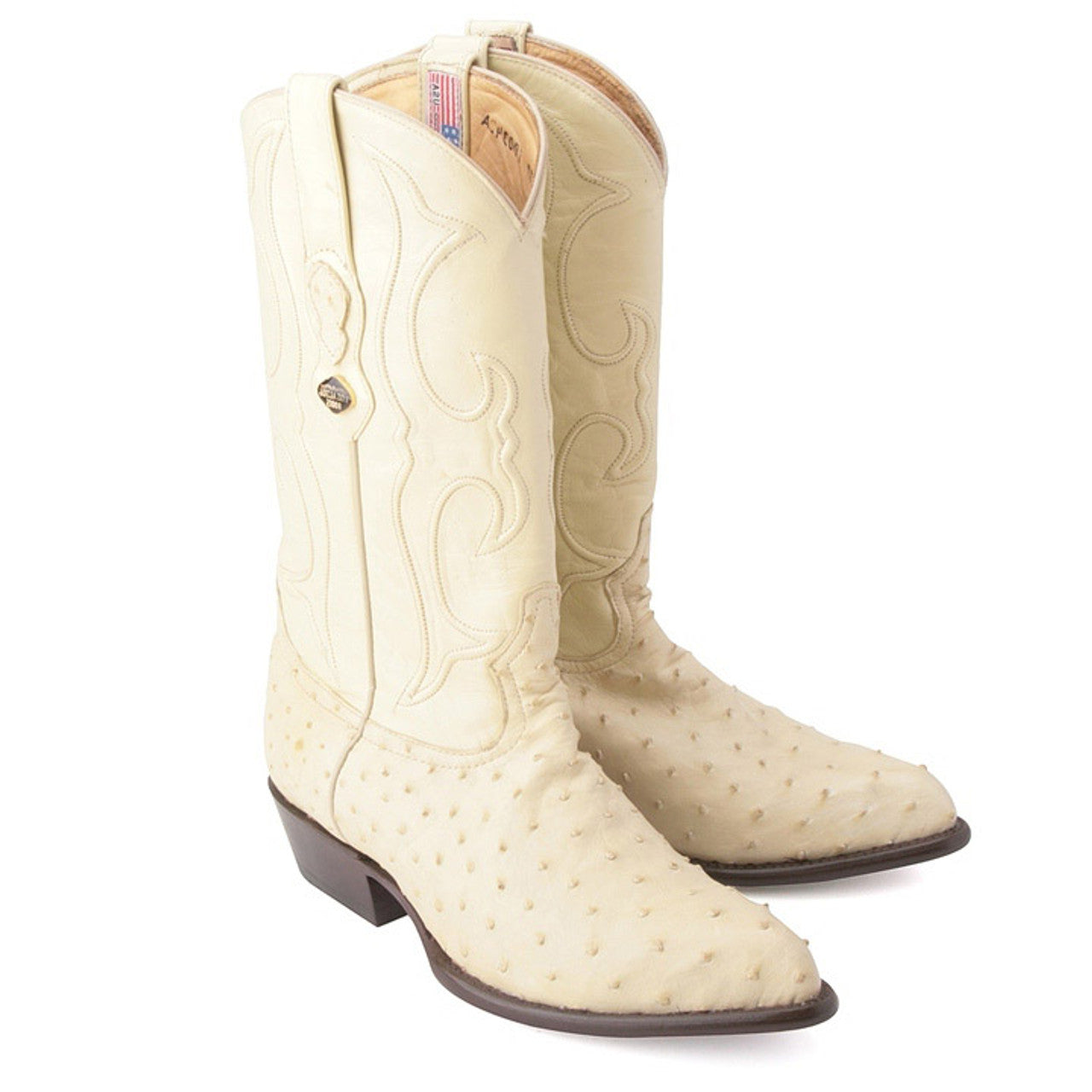 Los Altos Men's Winter White Genuine Full Quill Ostrich Boots - 6