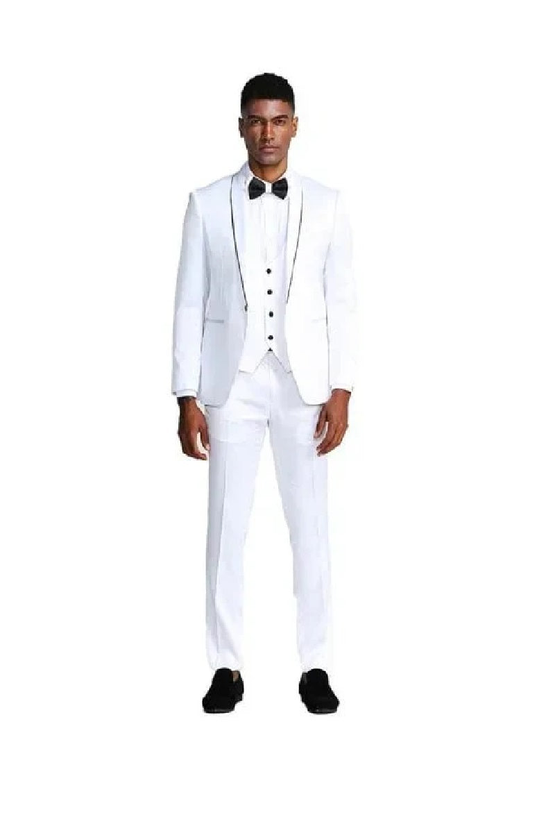 White Tuxedo Suit w/ Bowtie 3-Piece by Tazio - 38 Short Jacket+32 Waist Adjustable 28to34)(Height: 5 4 to5 7 )(Neck 15-16.5)S-M)