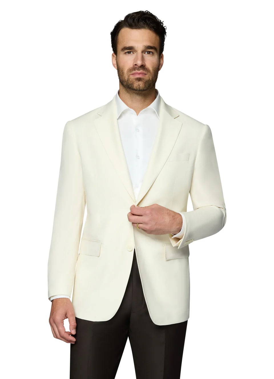 White Elegant Modern Fit Wool Sport Coat - 62 Regular