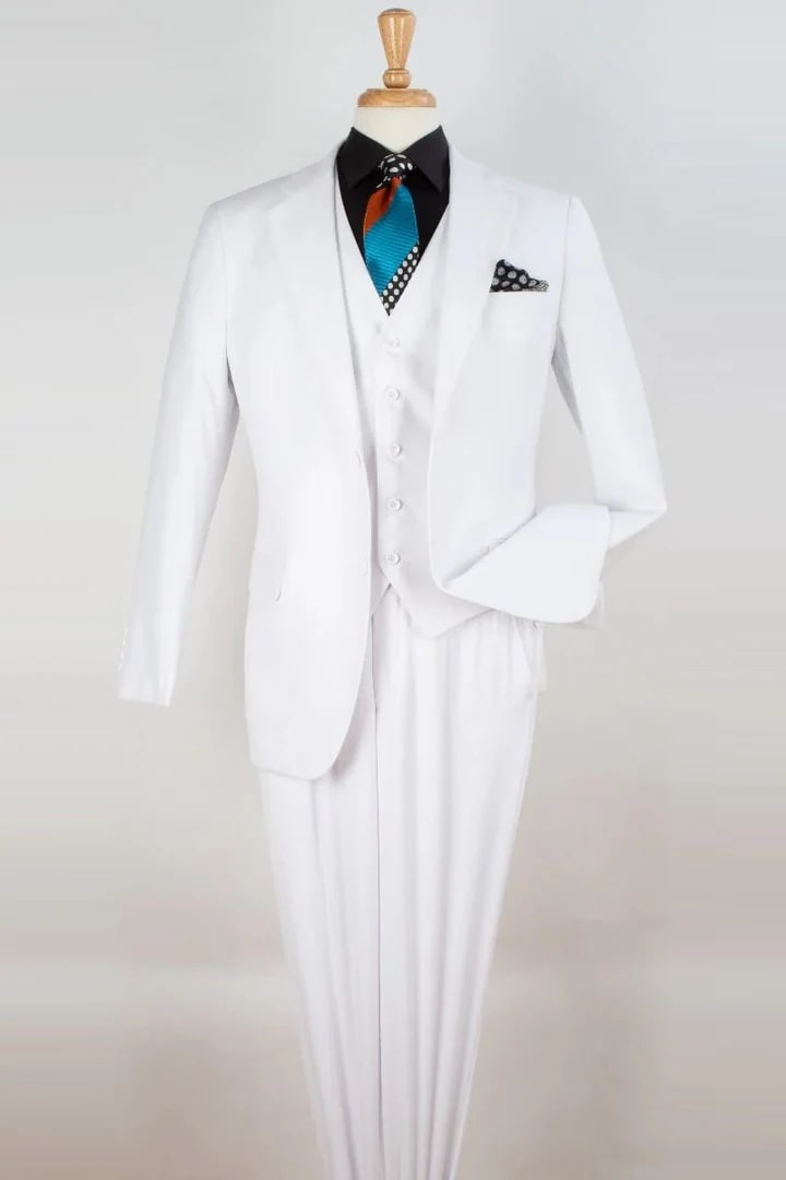 Cheap Priced Suit - Mens Two Button Classic Fit Vested White Suit - 38 Short Jacket+32 Waist Adjustable 28to34)(Height: 5 4 to5 7 )(Neck 15-16.5)S-M)