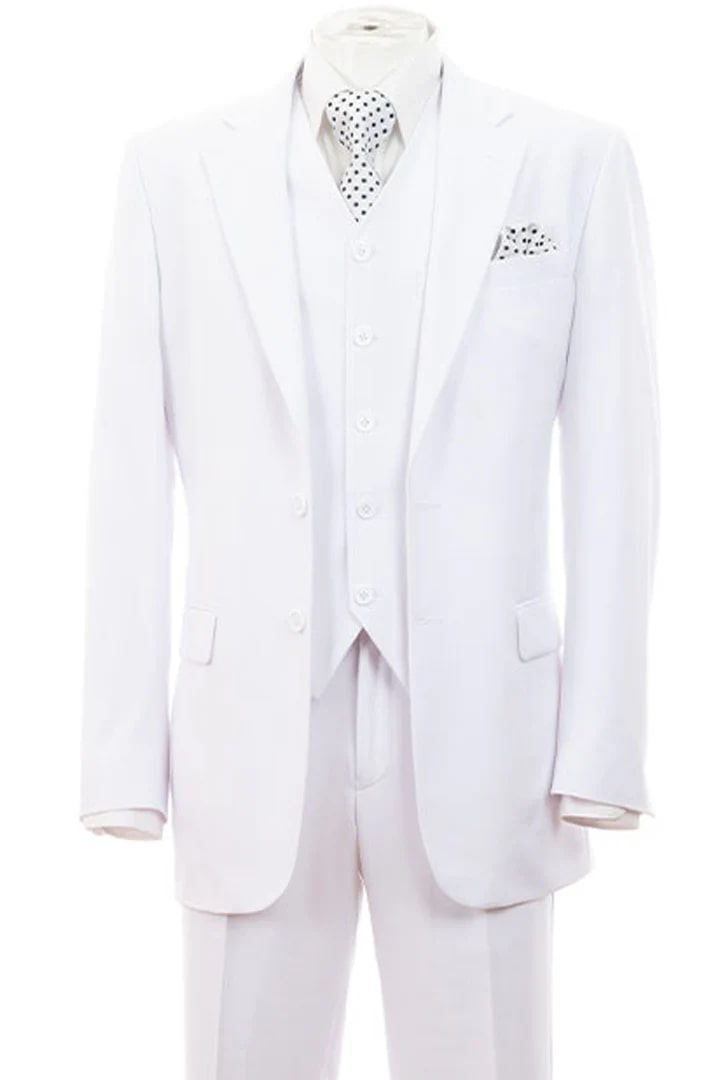 Cheap Priced Suit - Mens Modern Fit 2 Button Vested Basic White Suit - 38 Short Jacket+32 Waist Adjustable 28to34)(Height: 5 4 to5 7 )(Neck 15-16.5)S-M)