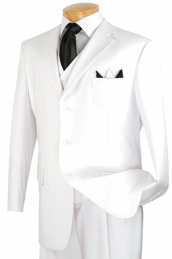 Cheap Suit - Mens Three Button Classic Fit Vested White Suit - 38 Short Jacket+32 Waist Adjustable 28to34)(Height: 5 4 to5 7 )(Neck 15-16.5)S-M)