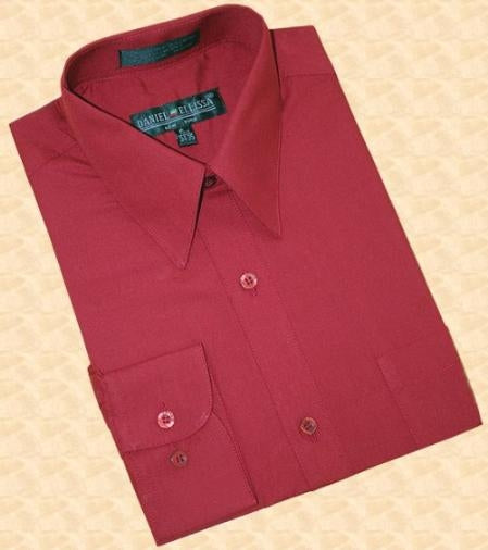 Wine/Burgundy ~ Maroon ~ Wine Color Cotton Blend Convertible Cuffs Men's Dress Shirt