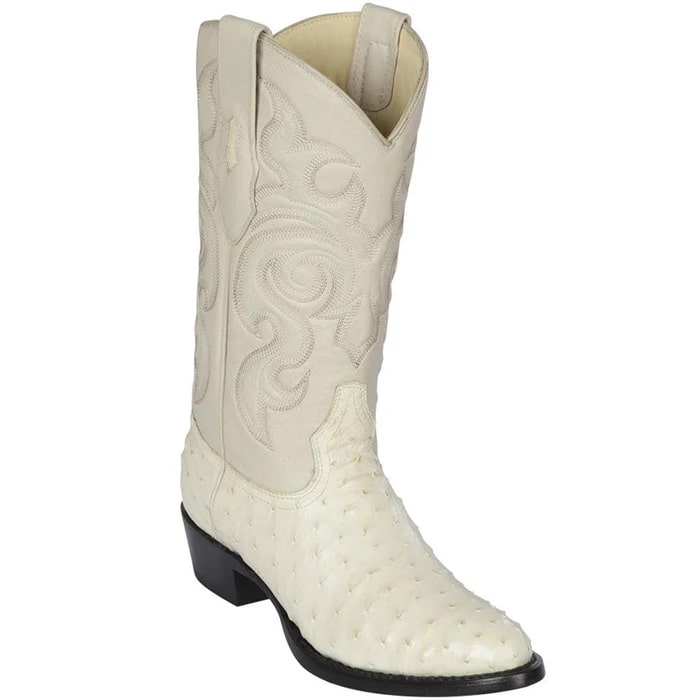Los Altos Boots - Mens Dress Cowboy Boot - Low Priced Winter-White Ostrich Skin Boots R-Toe - in Winter-White - 6