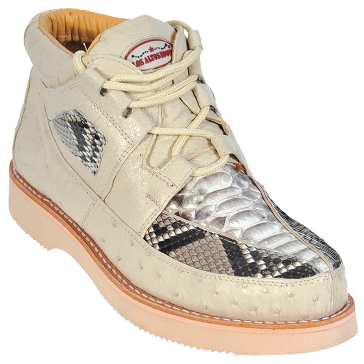 Los Altos Men's Winter White Python And Ostrich Skin Boots - 8-M