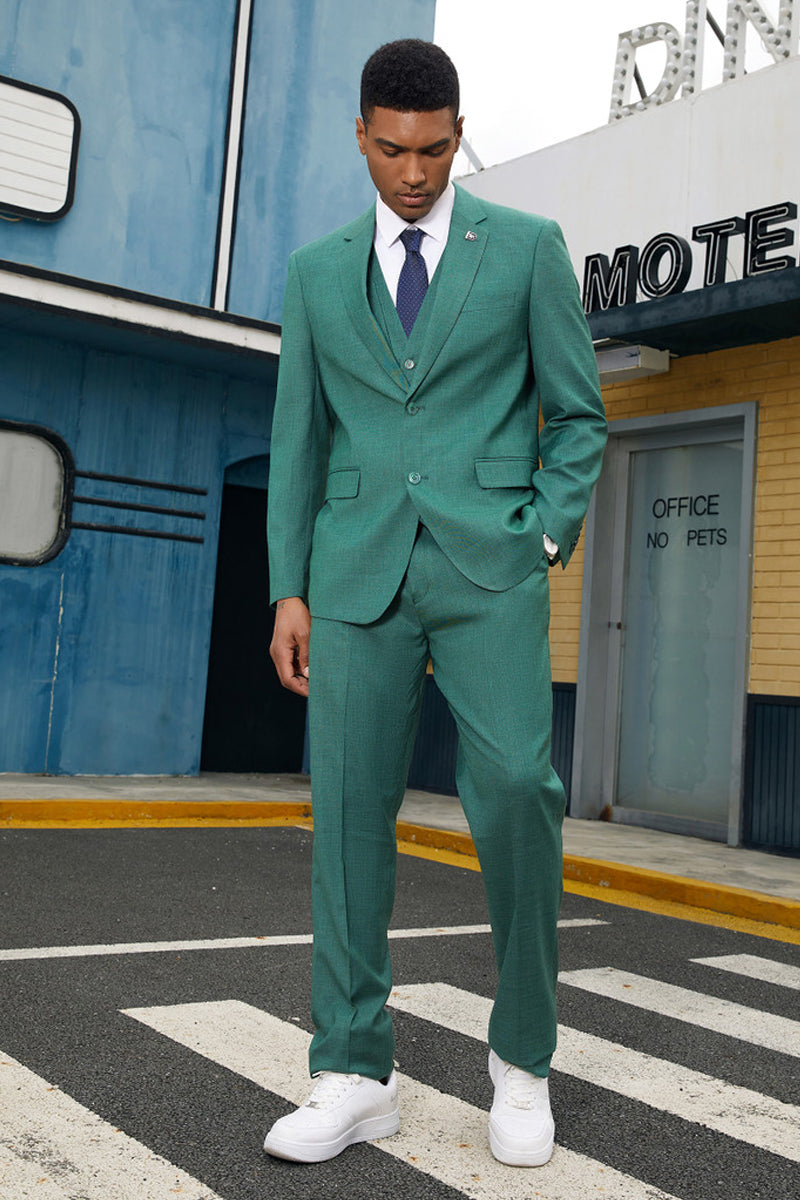 "Mens Stacy Adams Suit - Stacy Adams Suit Men's Fancy Two-Button Vested Suit in Neon Teal Green" - 34 Short