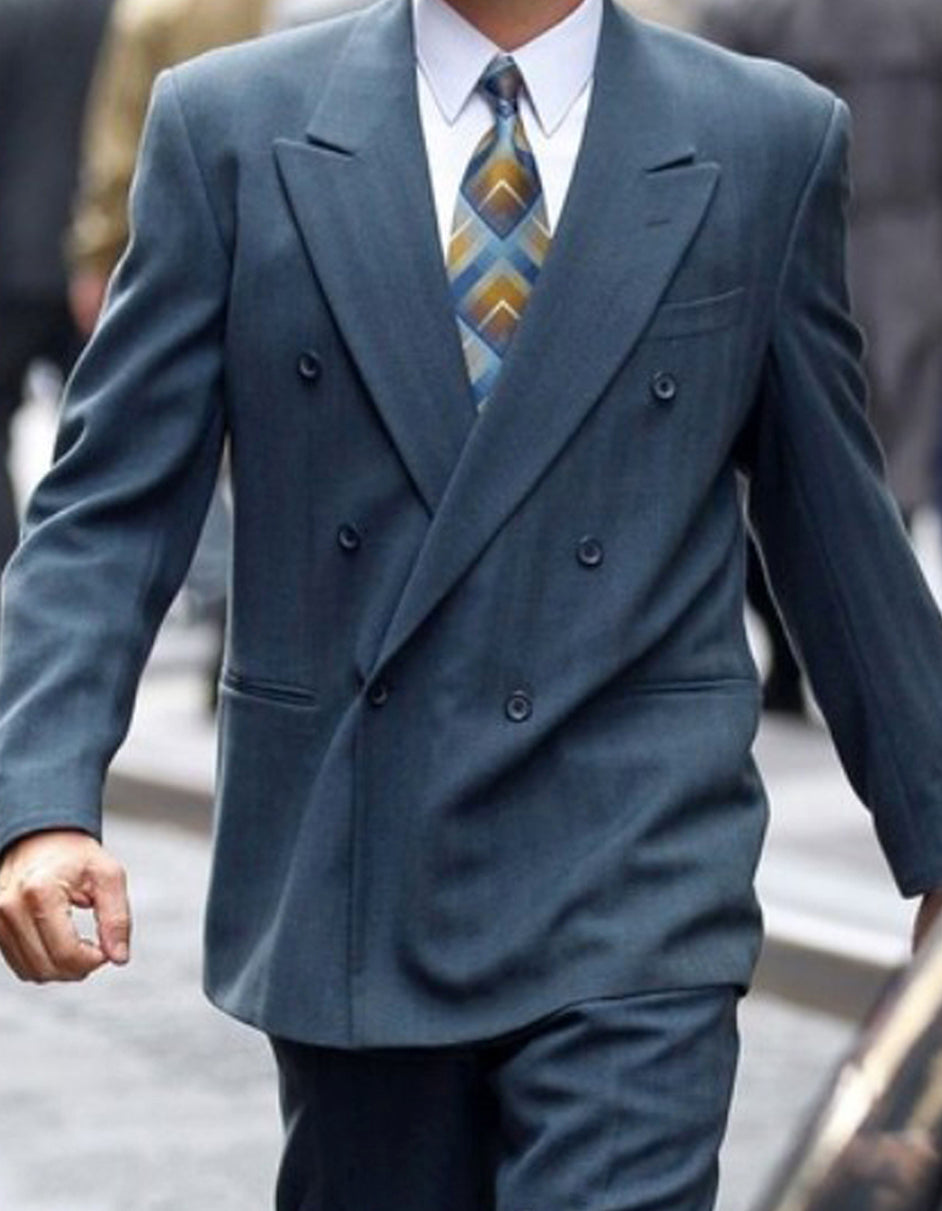 Mens Double Breasted Charcoal Wolf of Wall Street Suit - 38 Short Jacket+32 Waist Adjustable 28to34)(Height: 5 4 to5 7 )(Neck 15-16.5)S-M)