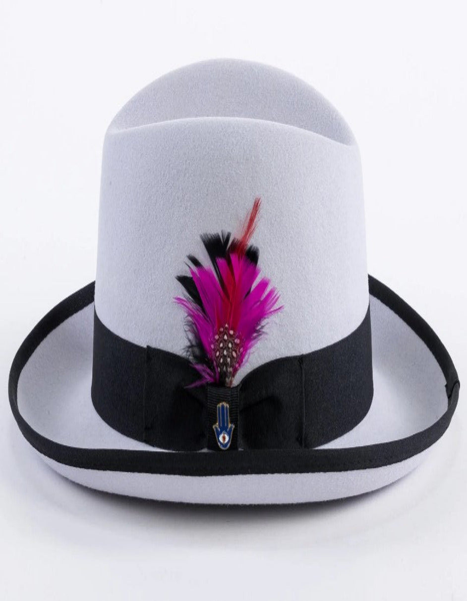 S Light Grey and Black Dress Hat 1920s Fedora Style