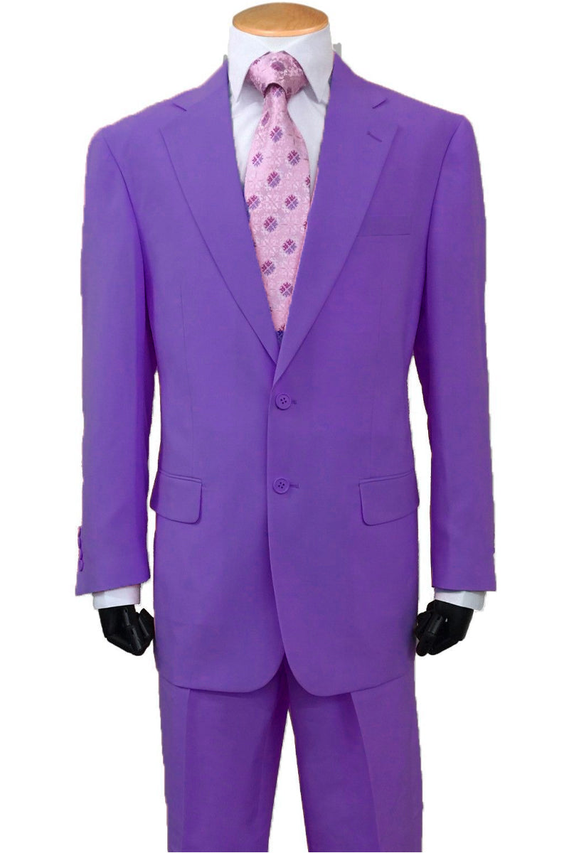 "Men's Slim Fit 2-Button Poplin Suit in Purple - Basic Style" - 38 Long