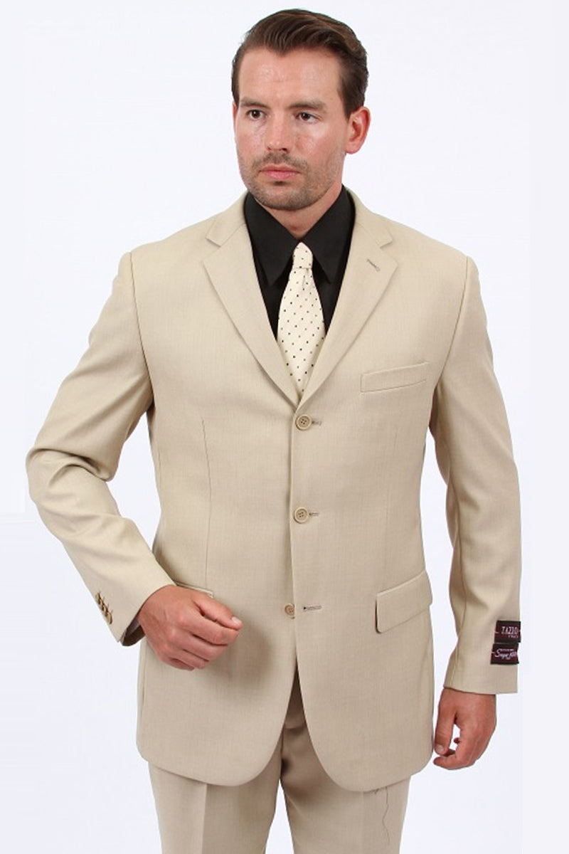 "Three Button Tan Business Suit for Men - Classic Style"