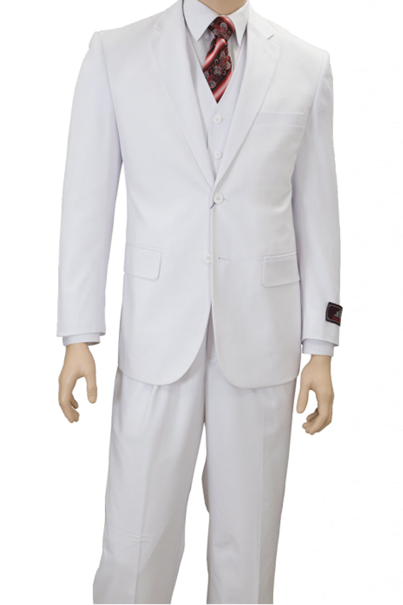 "White Classic Fit Men's Suit with Vest & Pleated Pants - Two Button"