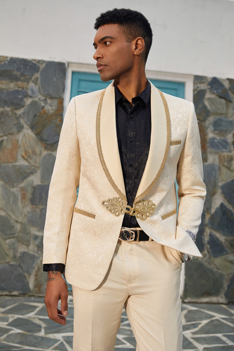 "Stacy Adams Men's Paisley Wedding Tuxedo Jacket - Ivory & Gold" - XS
