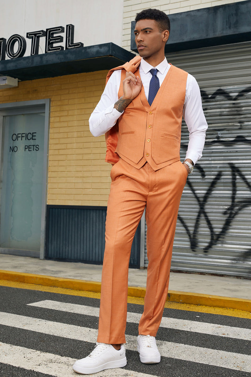 "Mens Stacy Adams Suit -Stacy Adams Suit Men's Fancy Two-Button Vested Suit in Orange" - 34 Short