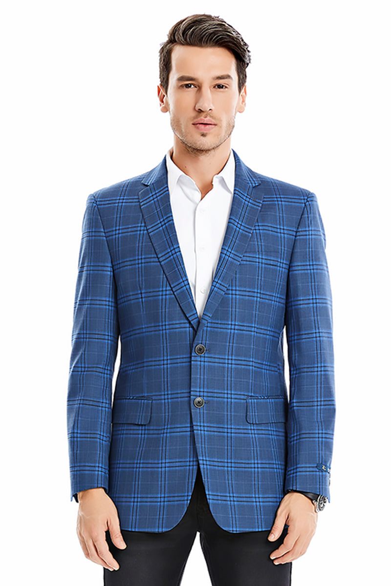 "Double Windowpane Plaid Blazer for Men - Regular Fit, Dark Blue"