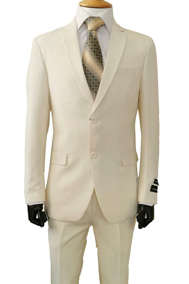 "Ivory Slim Fit Poplin Suit for Men - 2 Button Basic Style"