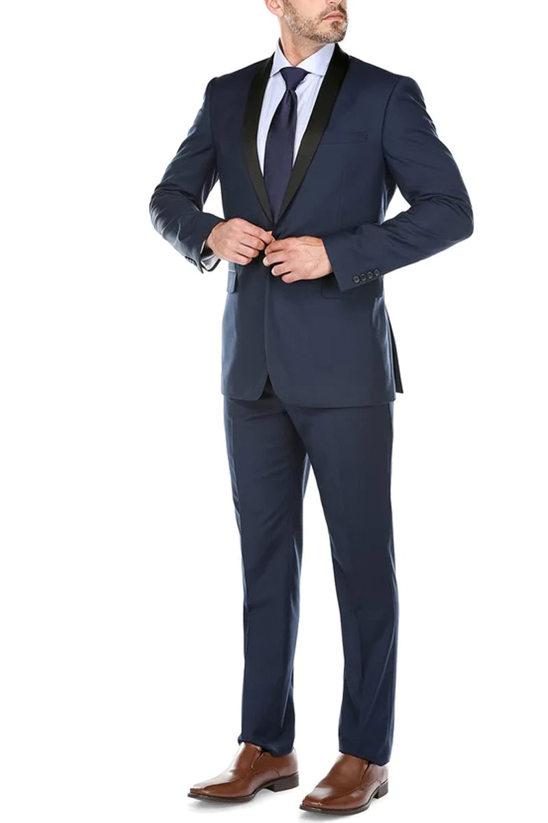 Navy Blue Slim Fit Shawl Collar Tuxedo for Men - Traditional Style