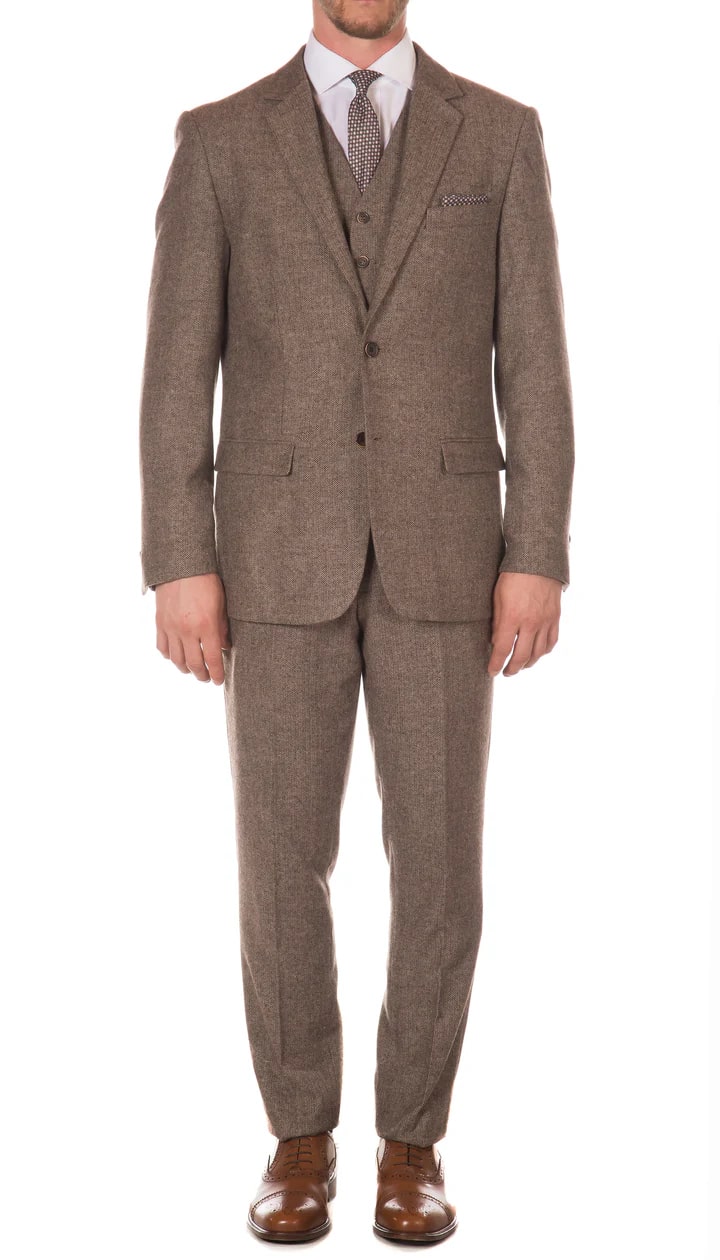 1920's Men's Clothing - Tweed Suit - Herringbone 1920s Mens Suit - Vintage Brown Suit - 38 Short Jacket+32 Waist Adjustable 28to34)(Height: 5 4 to5 7 )(Neck 15-16.5)S-M)