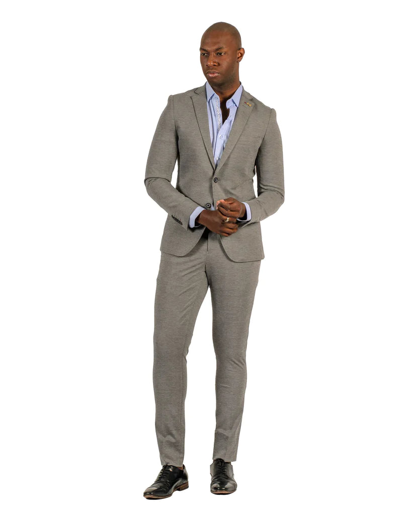 Men's Stretch Bodycon Fabric Slim Fitted Suit Grey Light Weight Style #34 R Gray