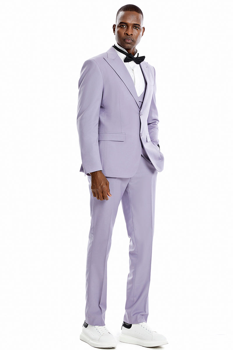 "Lavender Men's Wedding & Prom Suit - Two Button Vested Peak Lapel"