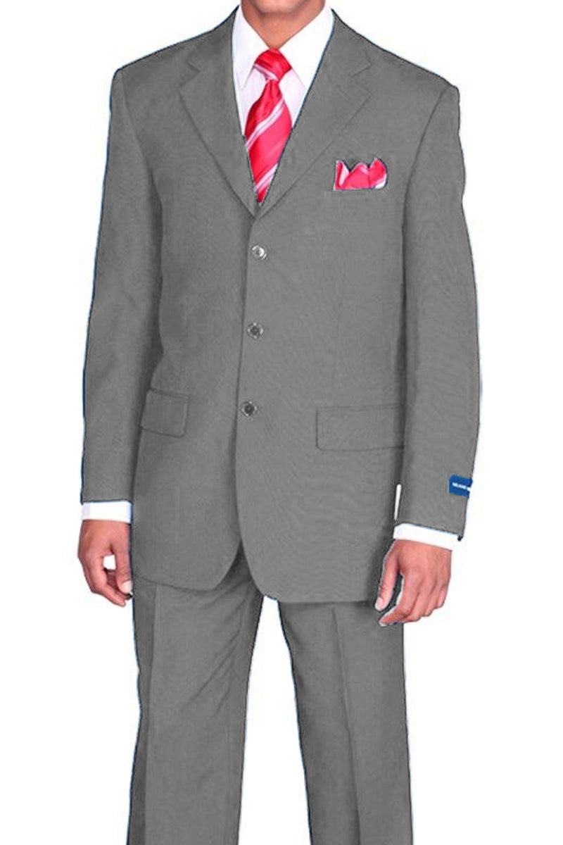 "Classic Fit Grey Poplin Suit for Men - 3 Button Style"