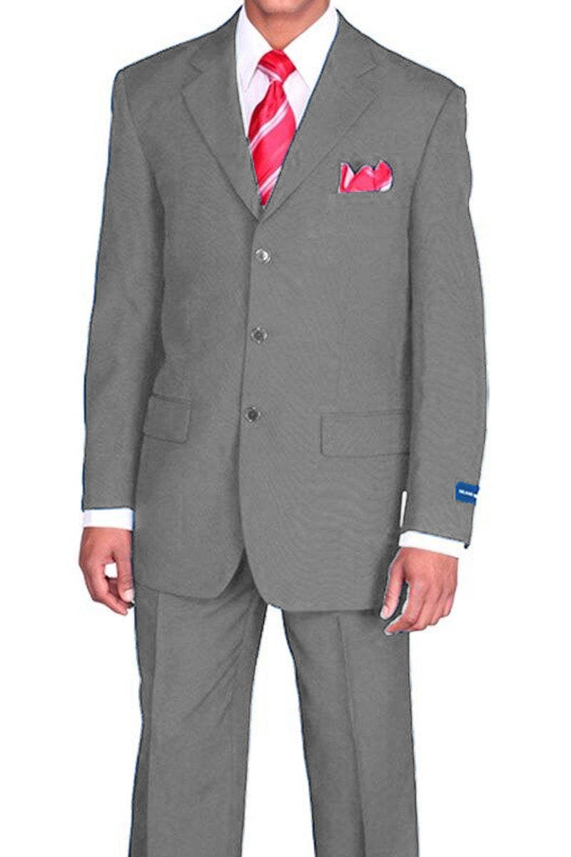 "Classic Fit Grey Poplin Suit for Men - 3 Button Style" - 36 Regular