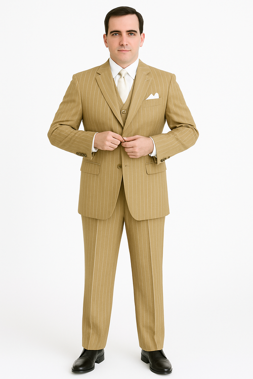Beige Pinstripe Business Suit – 3-Piece Professional Wear