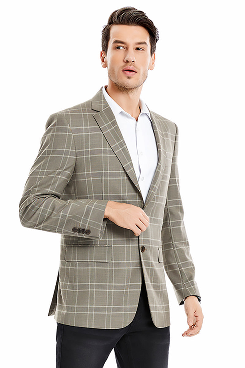 "Men's Regular Fit Double Windowpane Plaid Blazer - Two Button Tan" - 34 Short