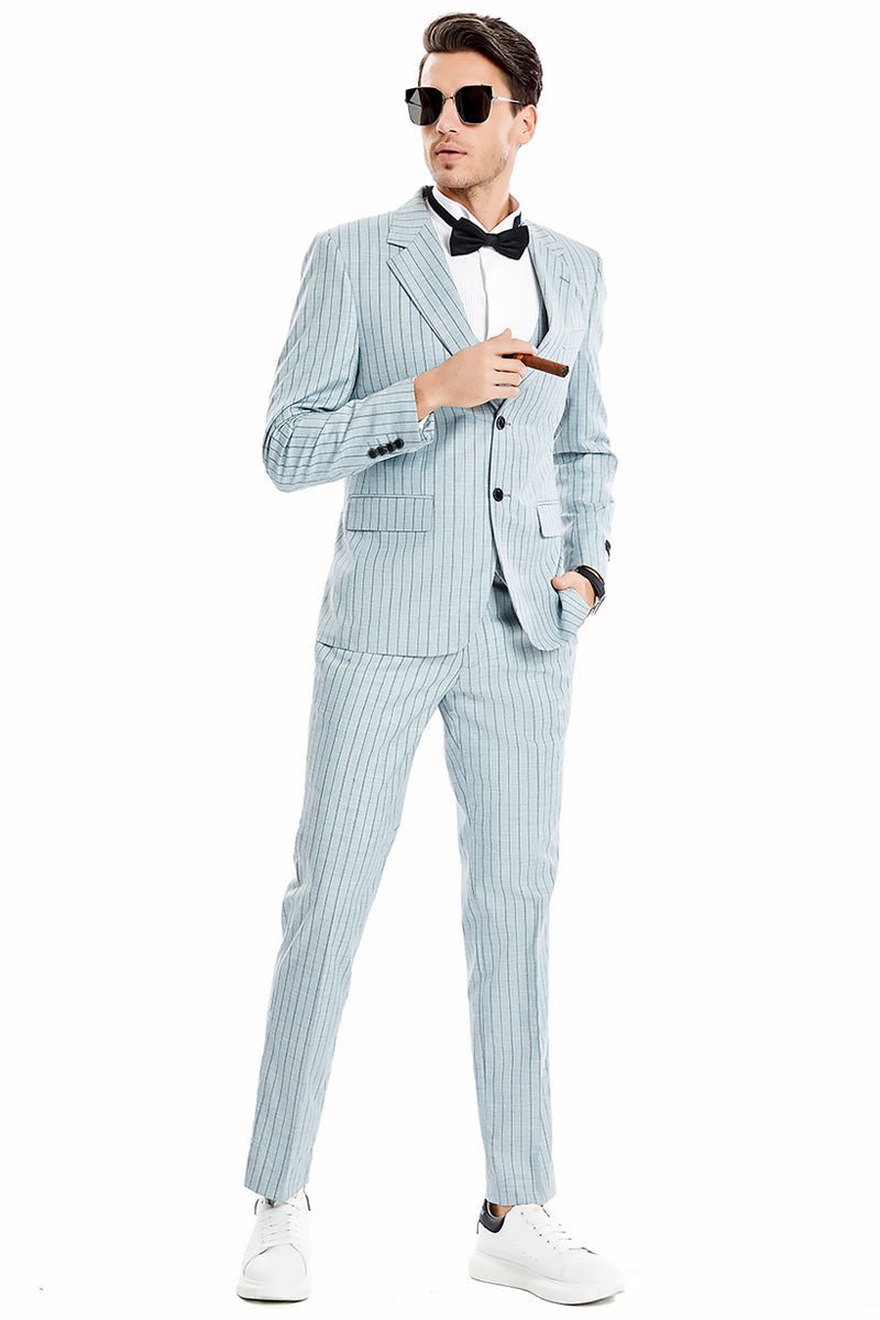 "Vintage Pinstripe Suit for Men - Two Button, Wide Notch Lapel, Vested in Mint - 34 Short