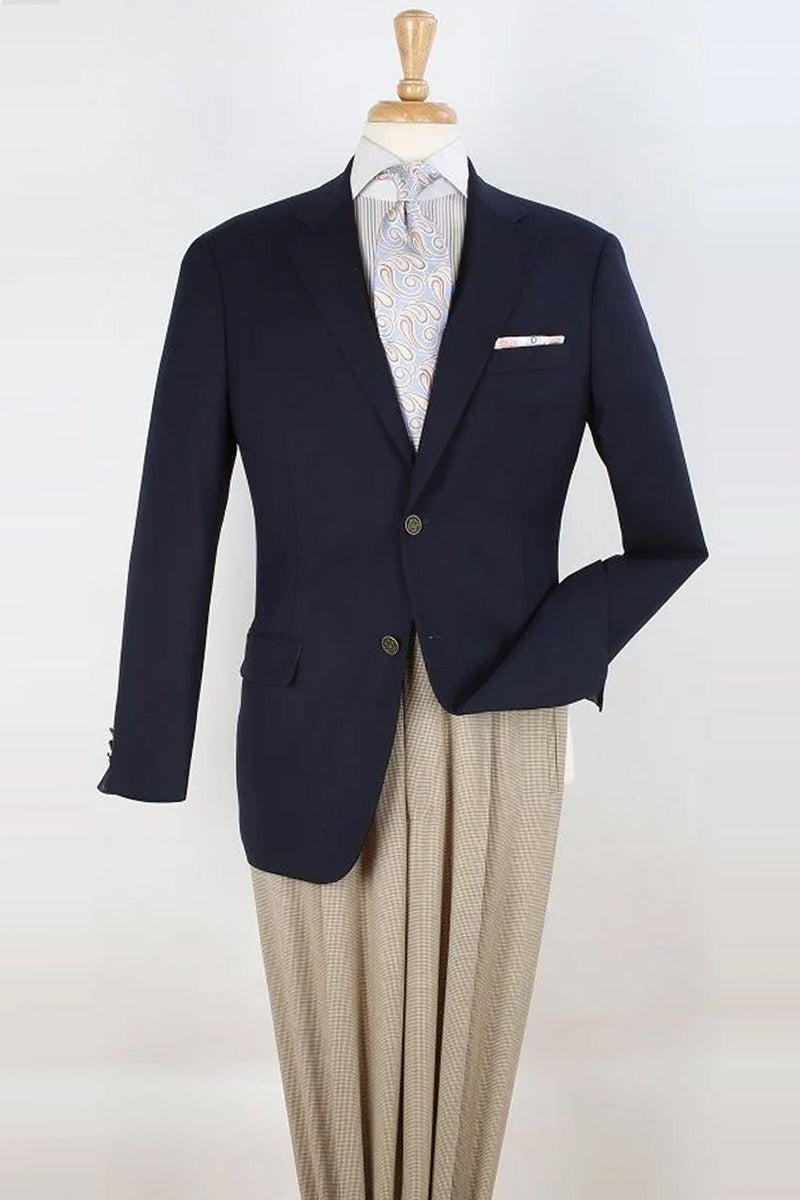 "Navy Blue Men's Classic Wool Blazer - 2 Button Sport Coat"