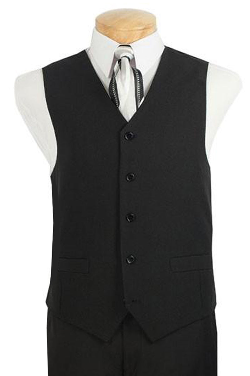 "Black Poplin Men's Suit & Tuxedo Vest - Elegant Formal Wear"