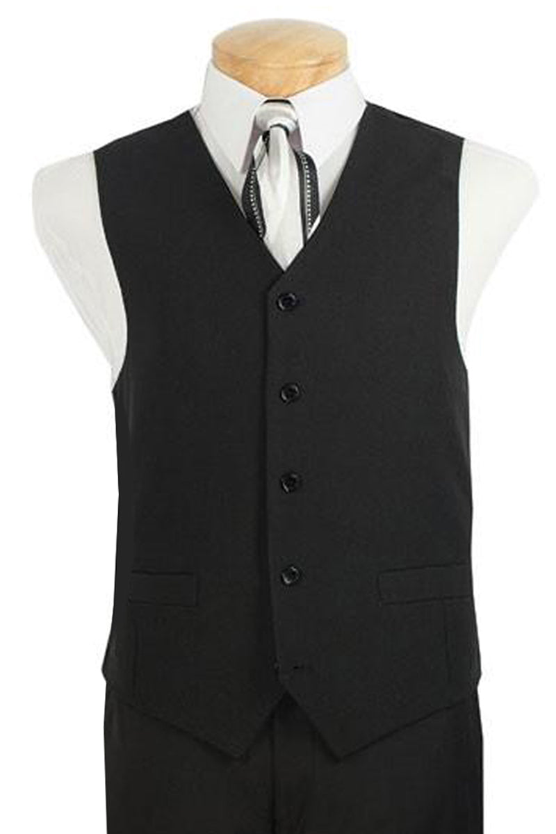 "Black Poplin Men's Suit in black & Tuxedo Vest - Elegant Formal Wear"