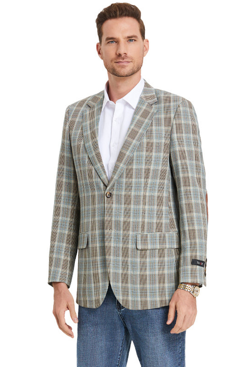 Glen Plaid Men's Slim Fit Business Sport Coat - Two Button Camel Style