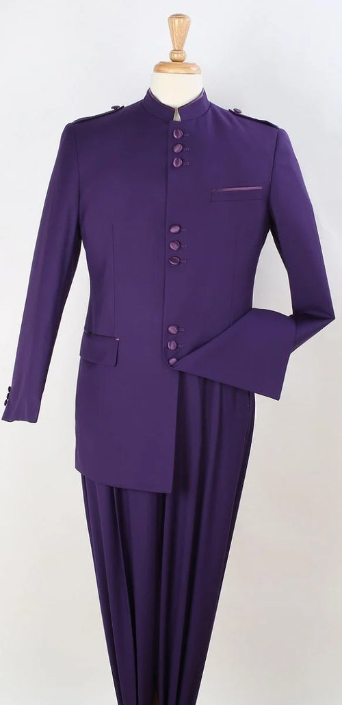 Apollo King Men's 2-Piece Nehru purple Suit - Mandarin Collar