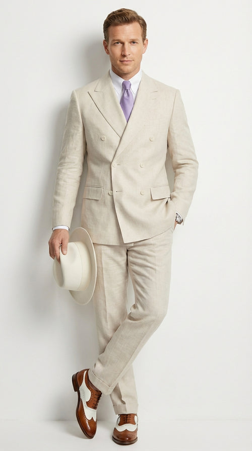 Mens Ivory Off White Double Breasted AI Capone Suit β Classic 1920s Vintage Gangster Style Formal Suit