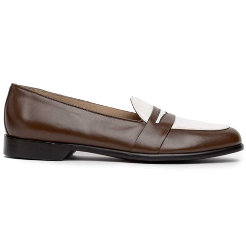 Zelli Alba Italian Calfskin Penny Loafers in Camel and Cream