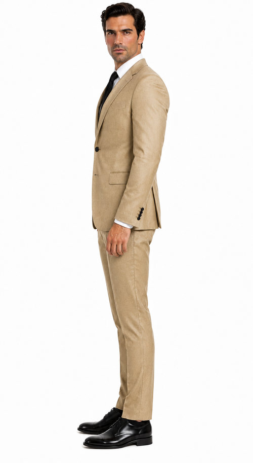 Alberto Nardoni Tan~Khaki~Taupe Vested Linen Wedding Suit